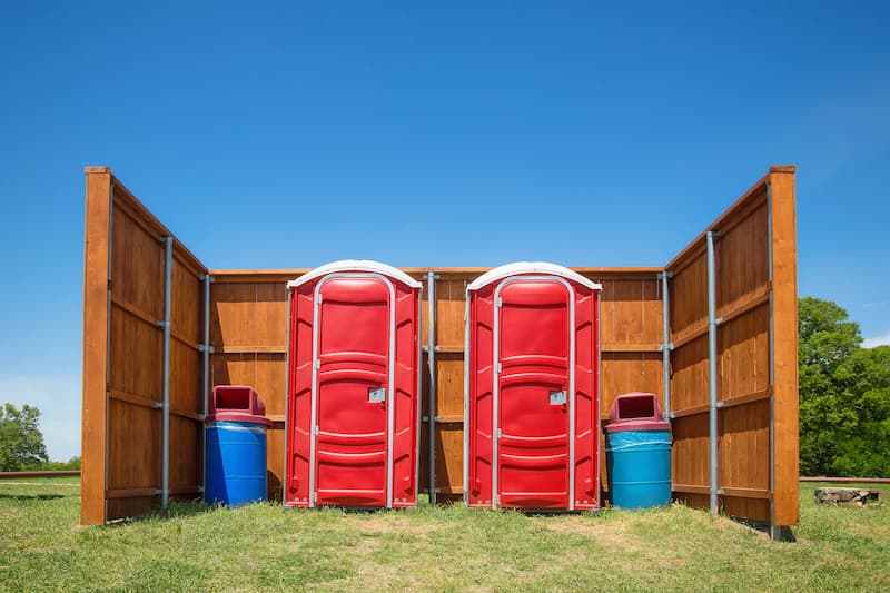 Short-term porta potty units staged for delivery in Roxboro, North Carolina